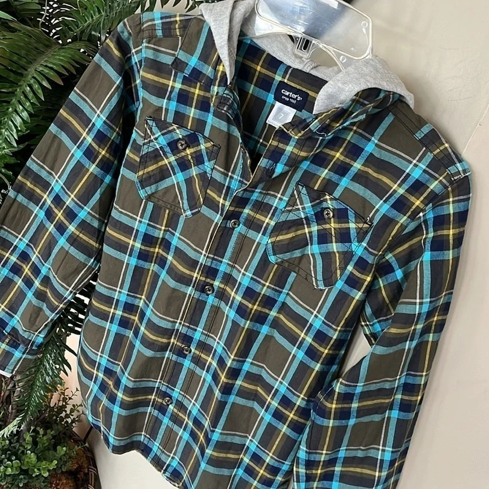 Brand New Carter’s Plaid Button Down Shirt Hooded Casual Cotton